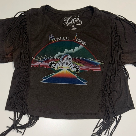 Cropped vintage fringe t-shirt. Mystical Journey. Western grunge fringe style - Picture 1 of 8